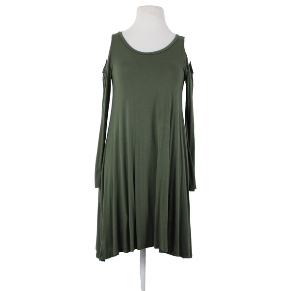 The Vanity Room Sz XS Green Cold Shoulder Unlined Asymmetrical Rayon Dress