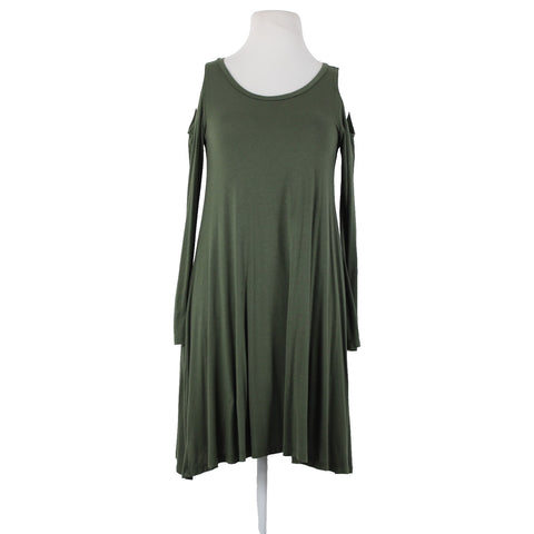 The Vanity Room Sz XS Green Cold Shoulder Unlined Asymmetrical Rayon Dress