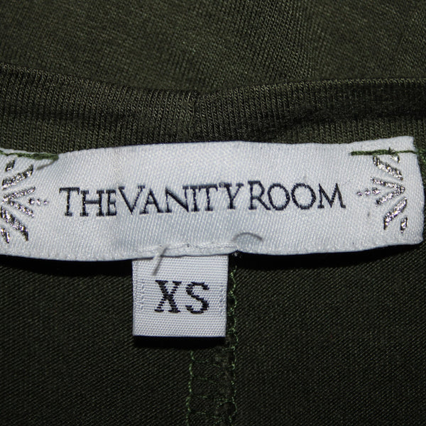 The Vanity Room Sz XS Green Cold Shoulder Unlined Asymmetrical Rayon Dress