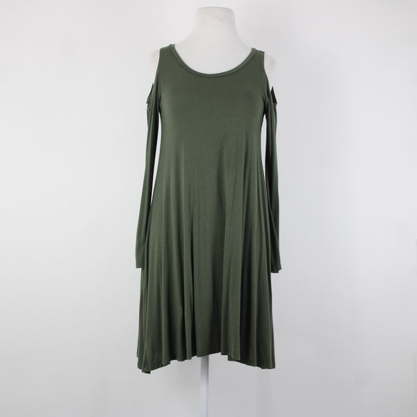 The Vanity Room Sz XS Green Cold Shoulder Unlined Asymmetrical Rayon Dress