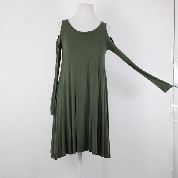 The Vanity Room Sz XS Green Cold Shoulder Unlined Asymmetrical Rayon Dress