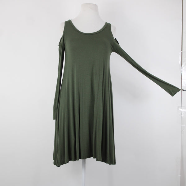 The Vanity Room Sz XS Green Cold Shoulder Unlined Asymmetrical Rayon Dress
