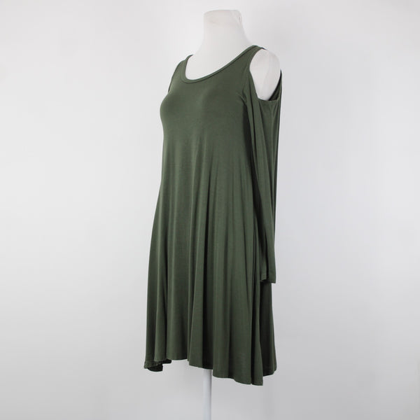 The Vanity Room Sz XS Green Cold Shoulder Unlined Asymmetrical Rayon Dress