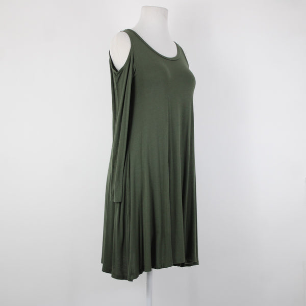 The Vanity Room Sz XS Green Cold Shoulder Unlined Asymmetrical Rayon Dress