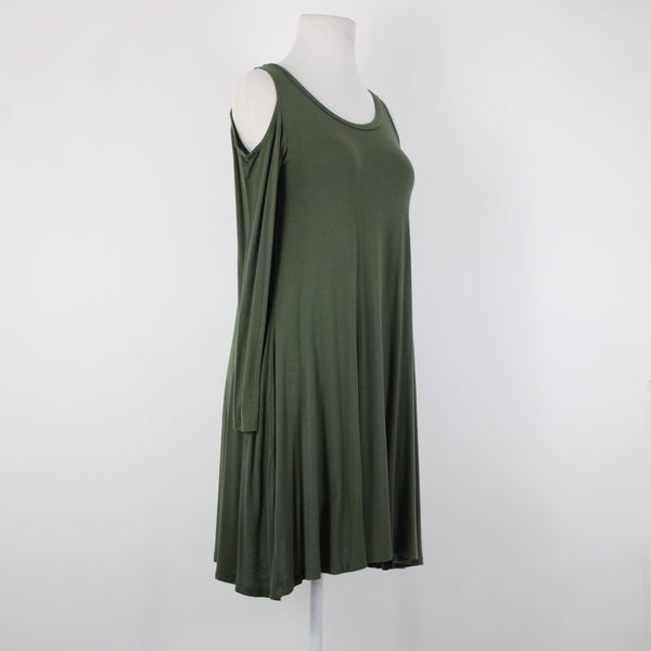 The Vanity Room Sz XS Green Cold Shoulder Unlined Asymmetrical Rayon Dress