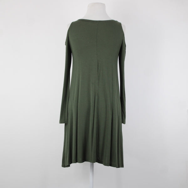 The Vanity Room Sz XS Green Cold Shoulder Unlined Asymmetrical Rayon Dress
