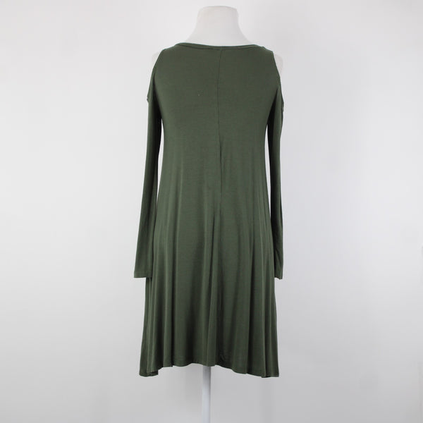 The Vanity Room Sz XS Green Cold Shoulder Unlined Asymmetrical Rayon Dress