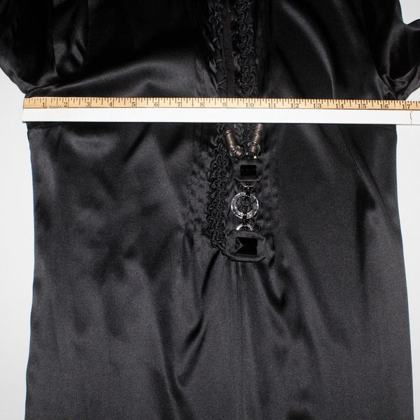 Elie Tahari NEW $448 Sz 4 Black High Neck Ruched Sleeve Mixed Media Silk Dress