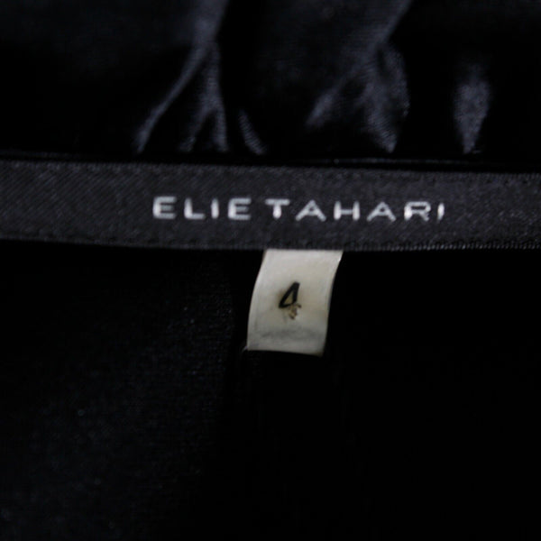 Elie Tahari NEW $448 Sz 4 Black High Neck Ruched Sleeve Mixed Media Silk Dress