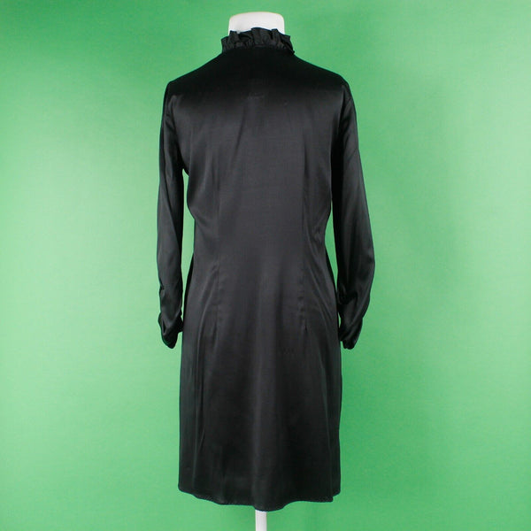 Elie Tahari NEW $448 Sz 4 Black High Neck Ruched Sleeve Mixed Media Silk Dress