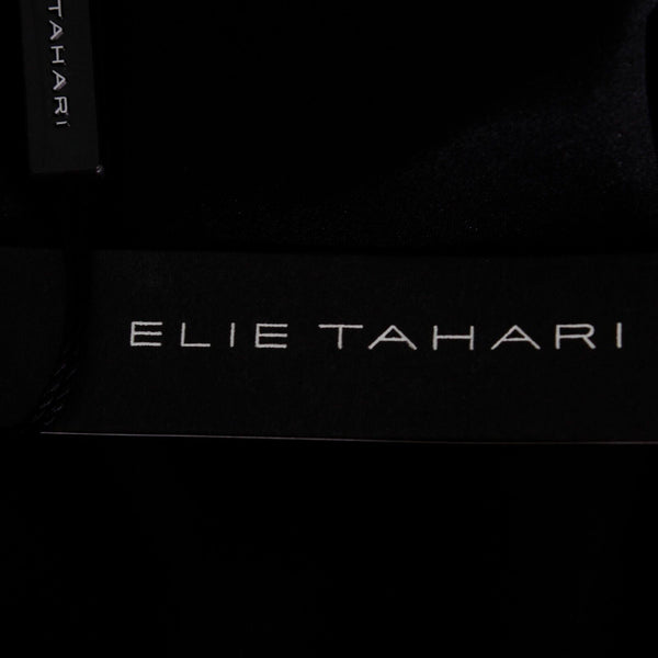Elie Tahari NEW $448 Sz 4 Black High Neck Ruched Sleeve Mixed Media Silk Dress