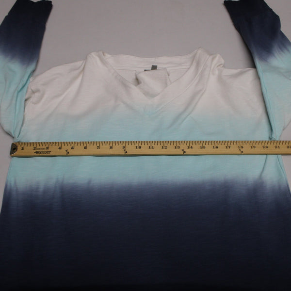 T by Talbots Sz Mp White Aqua Navy Blue Ombre Cotton Blend Sweat Shirt Sweater