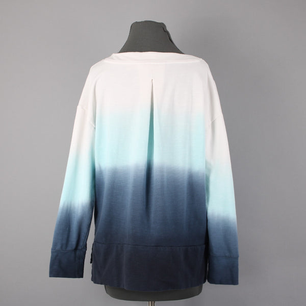 T by Talbots Sz Mp White Aqua Navy Blue Ombre Cotton Blend Sweat Shirt Sweater