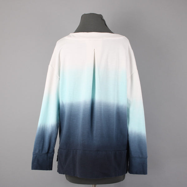 T by Talbots Sz Mp White Aqua Navy Blue Ombre Cotton Blend Sweat Shirt Sweater