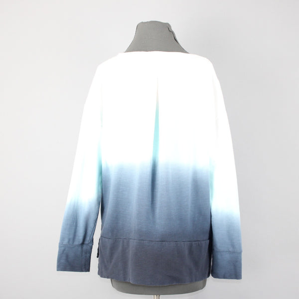 T by Talbots Sz Mp White Aqua Navy Blue Ombre Cotton Blend Sweat Shirt Sweater