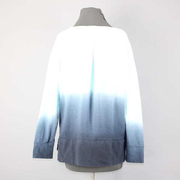 T by Talbots Sz Mp White Aqua Navy Blue Ombre Cotton Blend Sweat Shirt Sweater