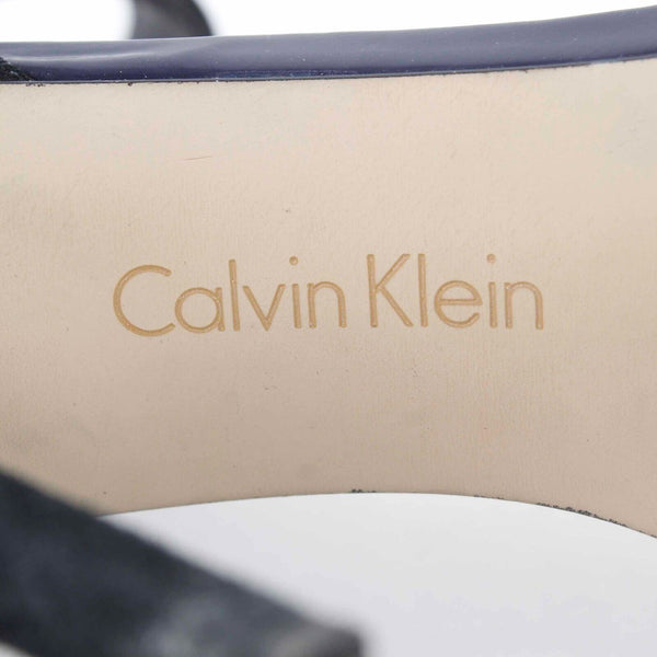 Calvin Klein Sz 9 Black Navy Blue Mixed Materials High Heel Ankle Strap Sandal