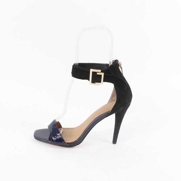 Calvin Klein Sz 9 Black Navy Blue Mixed Materials High Heel Ankle Strap Sandal