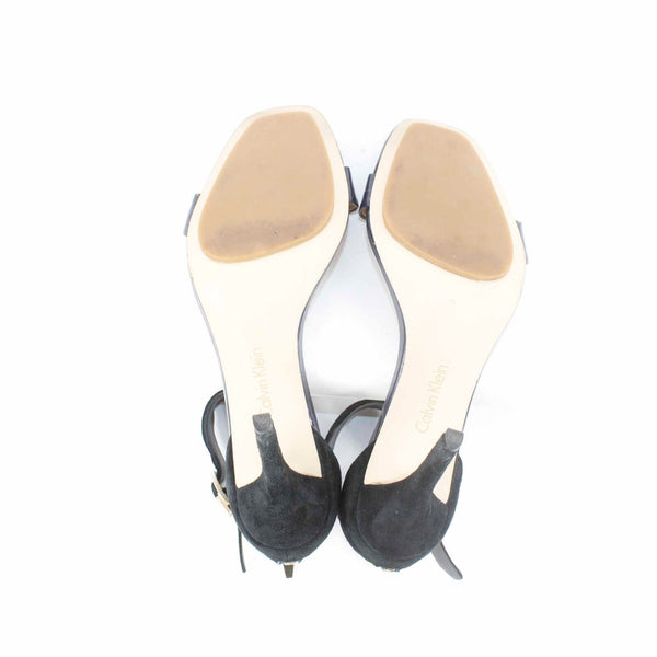 Calvin Klein Sz 9 Black Navy Blue Mixed Materials High Heel Ankle Strap Sandal
