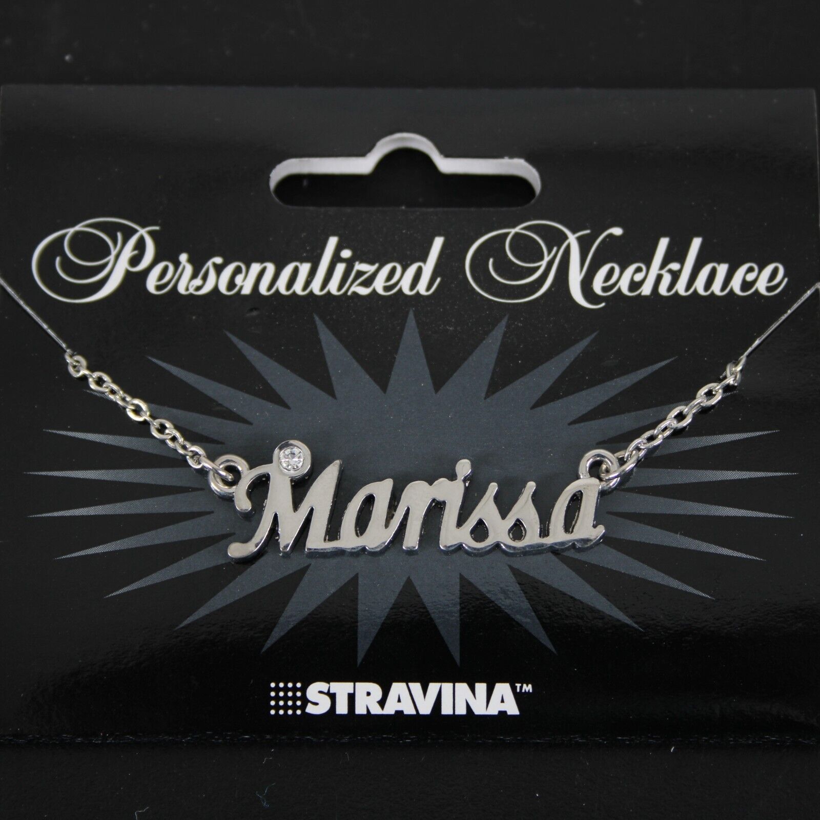 MARISSA Name Silvertone Rhinestone 14.5" w 4.5" Multi Ring Ext Necklace 1