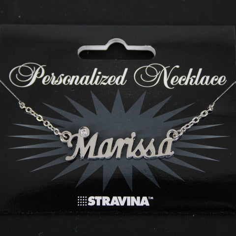 MARISSA Name Silvertone Rhinestone 14.5" w 4.5" Multi Ring Ext Necklace 1