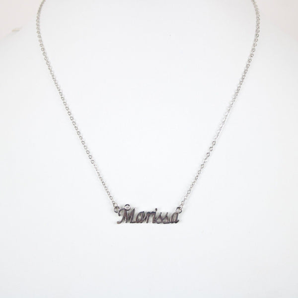 MARISSA Name Silvertone Rhinestone 14.5" w 4.5" Multi Ring Ext Necklace 1