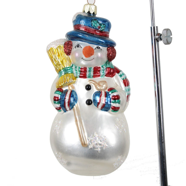 Snowman With Broom 7.5" Glass Christmas Holiday Winter Tree Ornament