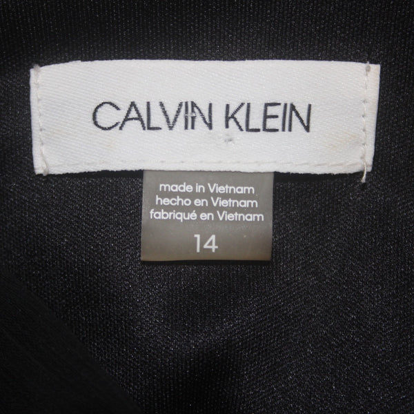 Calvin Klein Dress Sz 14 Black White Floral V Neck Lined 100% Polyester Dress