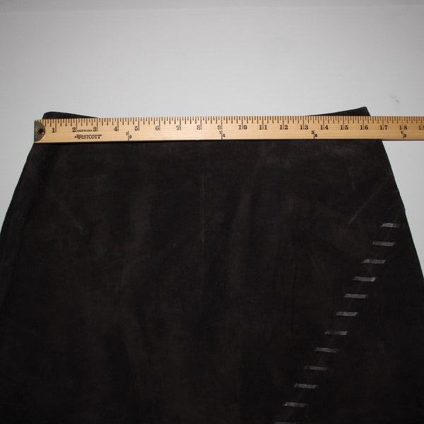 Kenar NEW Sz 14 Brown Top Stitch Detail 100% Leather Polyester Lined Midi Skirt
