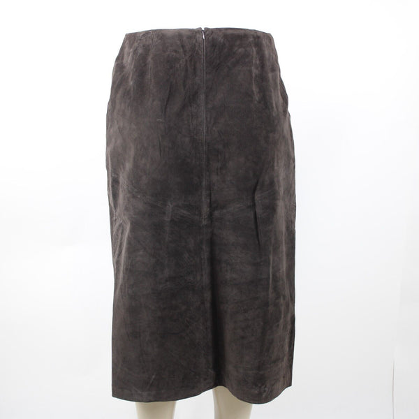 Kenar NEW Sz 14 Brown Top Stitch Detail 100% Leather Polyester Lined Midi Skirt