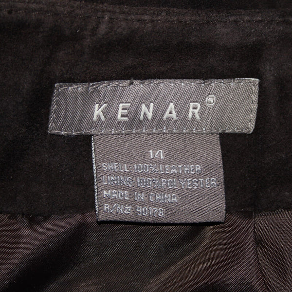 Kenar NEW Sz 14 Brown Top Stitch Detail 100% Leather Polyester Lined Midi Skirt