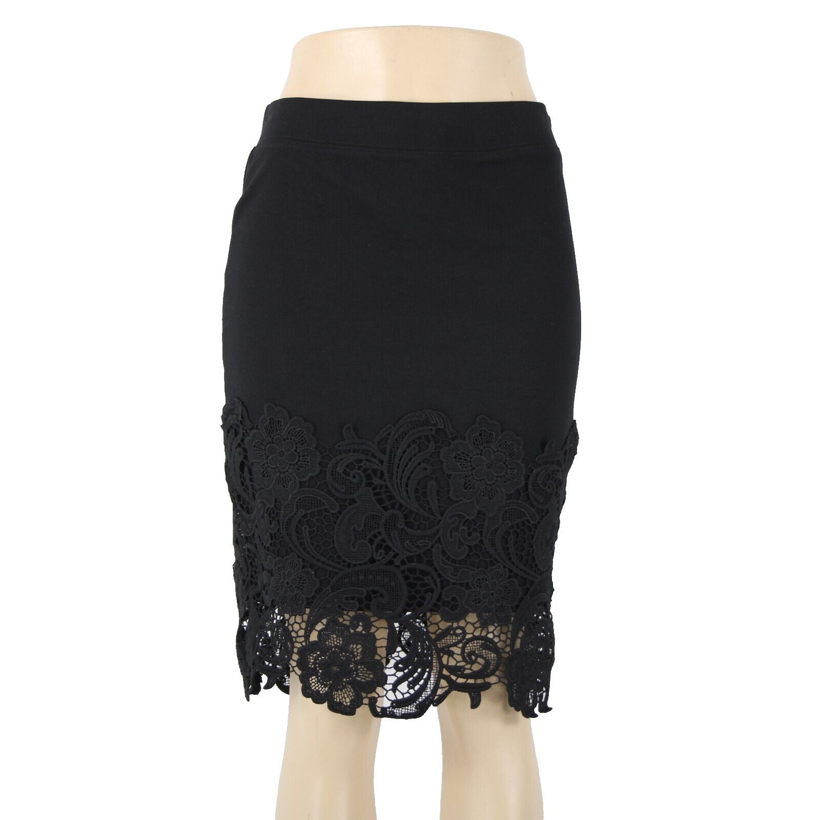 Haute Monde Sz L Black Lace Elastic Waist Rayon Nylon Spandex Skirt