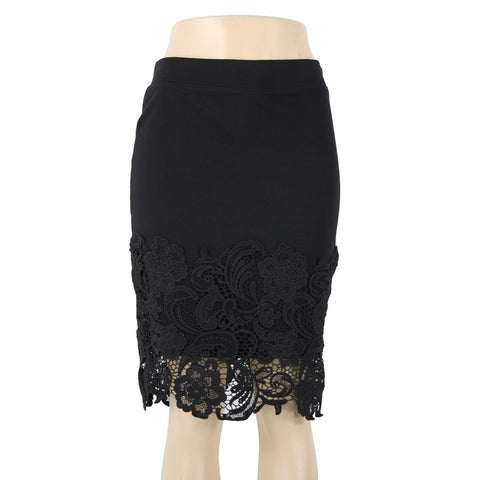 Haute Monde Sz L Black Lace Elastic Waist Rayon Nylon Spandex Skirt