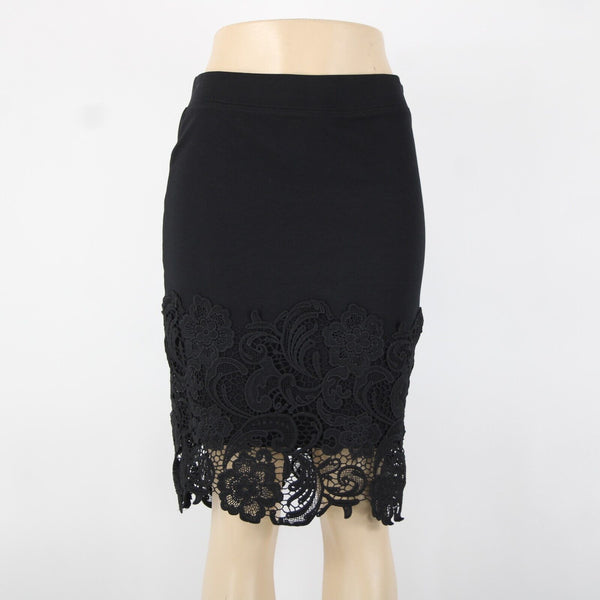 Haute Monde Sz L Black Lace Elastic Waist Rayon Nylon Spandex Skirt