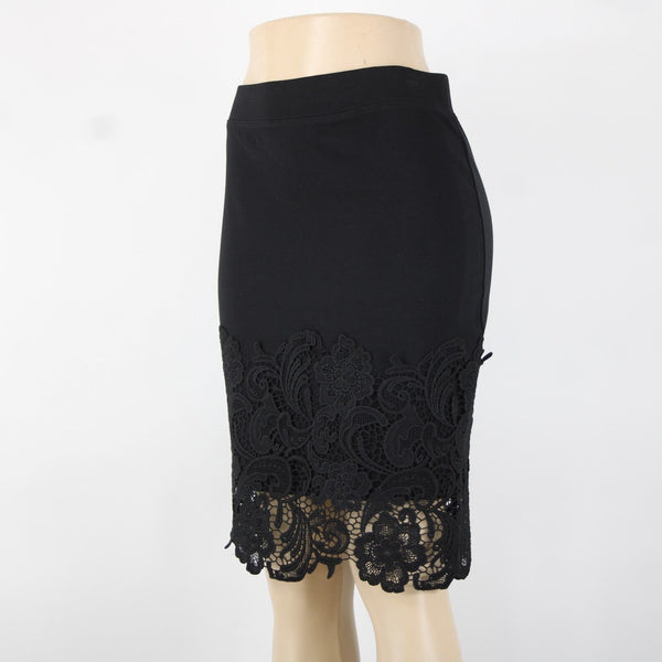 Haute Monde Sz L Black Lace Elastic Waist Rayon Nylon Spandex Skirt