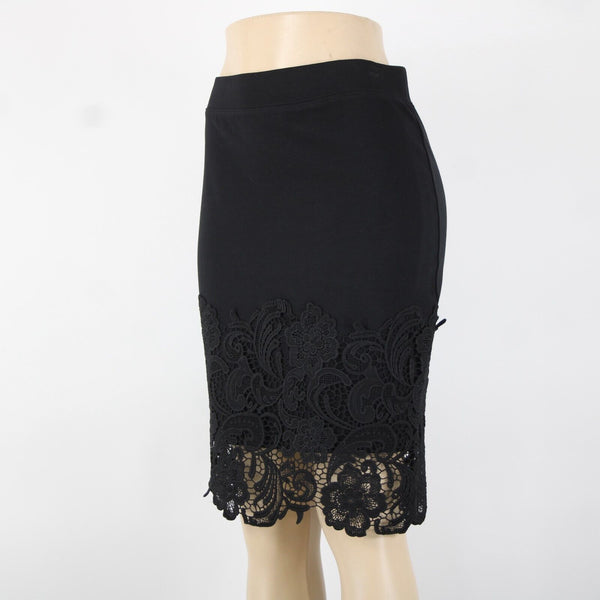 Haute Monde Sz L Black Lace Elastic Waist Rayon Nylon Spandex Skirt