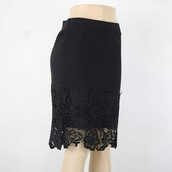 Haute Monde Sz L Black Lace Elastic Waist Rayon Nylon Spandex Skirt