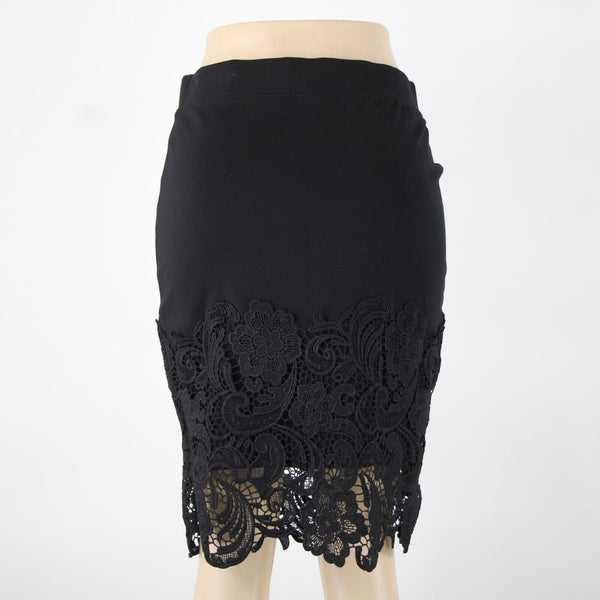 Haute Monde Sz L Black Lace Elastic Waist Rayon Nylon Spandex Skirt