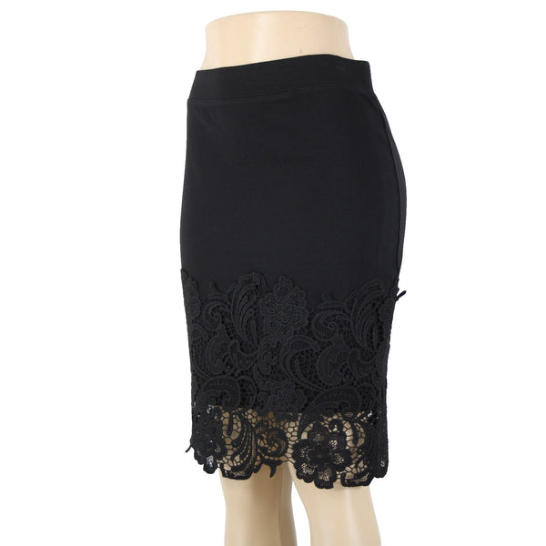 Haute Monde Sz L Black Lace Elastic Waist Rayon Nylon Spandex Skirt