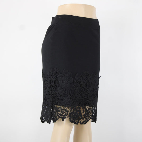 Haute Monde Sz L Black Lace Elastic Waist Rayon Nylon Spandex Skirt