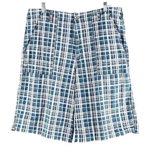 Paper Denim & Cloth Sz 34 x 11.5 Navy Multi Plaid 100% Cotton Frayed Shorts