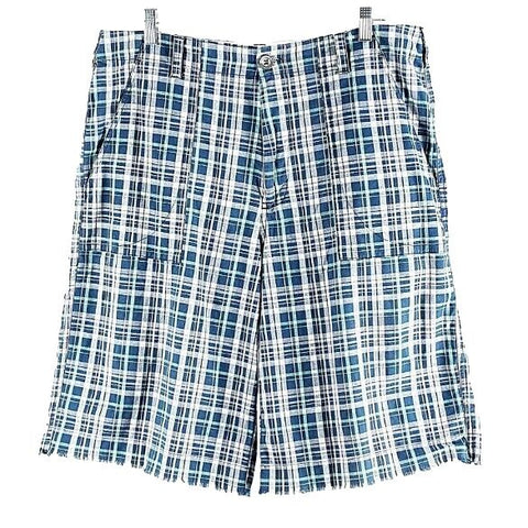 Paper Denim & Cloth Sz 34 x 11.5 Navy Multi Plaid 100% Cotton Frayed Shorts