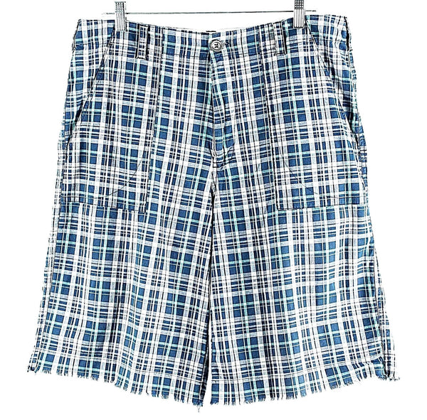 Paper Denim & Cloth Sz 34 x 11.5 Navy Multi Plaid 100% Cotton Frayed Shorts