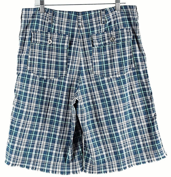 Paper Denim & Cloth Sz 34 x 11.5 Navy Multi Plaid 100% Cotton Frayed Shorts
