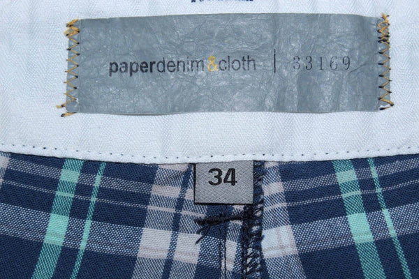 Paper Denim & Cloth Sz 34 x 11.5 Navy Multi Plaid 100% Cotton Frayed Shorts