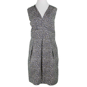 Karen Walker Hi There Sz 12 Blue Multi Pockets Pleated Lined V Neck Poly Dress