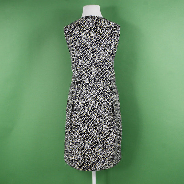 Karen Walker Hi There Sz 12 Blue Multi Pockets Pleated Lined V Neck Poly Dress