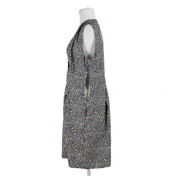 Karen Walker Hi There Sz 12 Blue Multi Pockets Pleated Lined V Neck Poly Dress