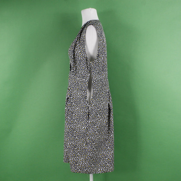 Karen Walker Hi There Sz 12 Blue Multi Pockets Pleated Lined V Neck Poly Dress