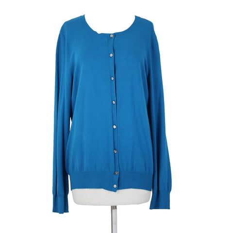 Anne Klein NEW $89 Sz XL Peacock Blue Silver Buttons Viscose Cardigan Sweater